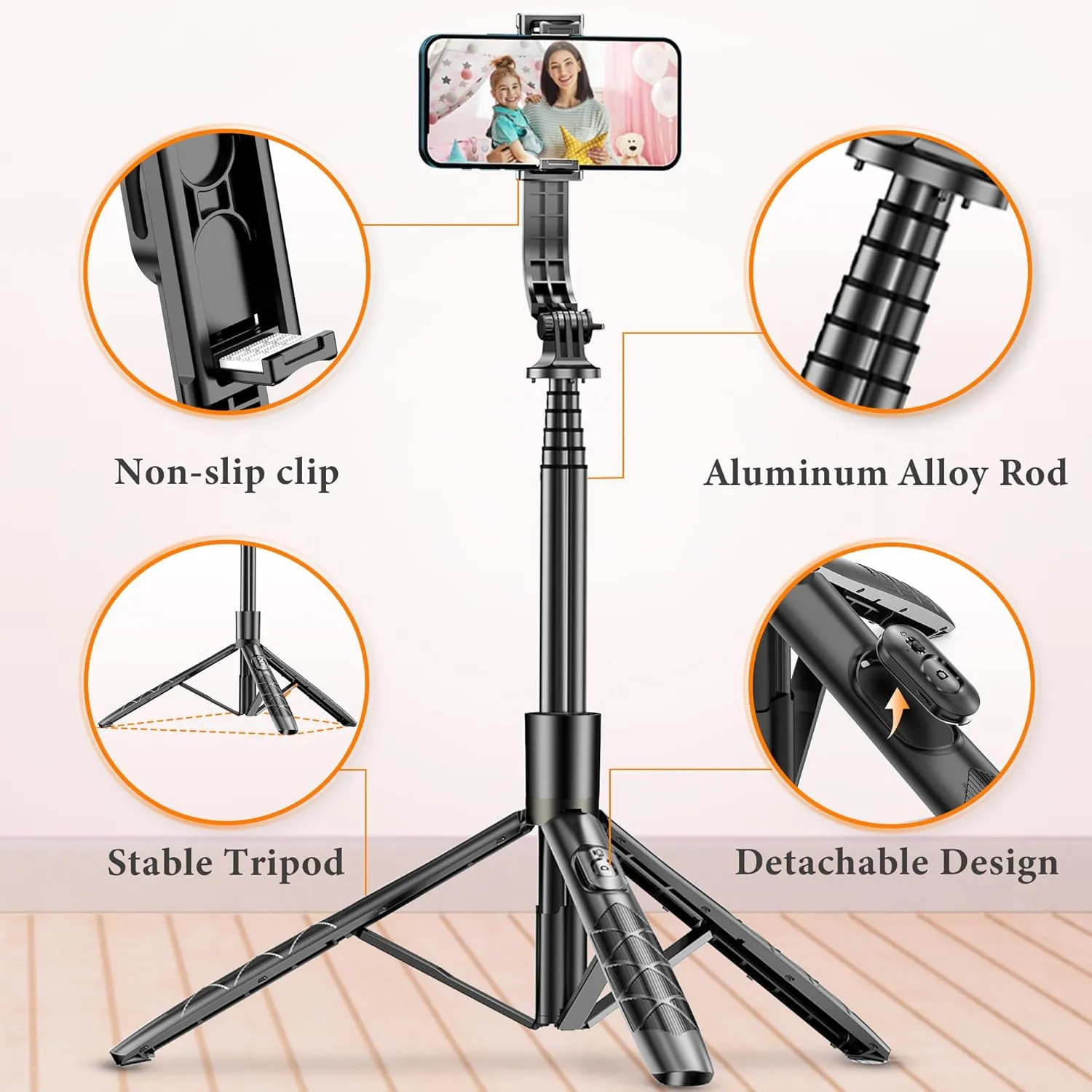 62" Aluminum Alloy Selfie Stick Phone Tripod with Wireless Remote Compatible with iPhone 15 14 13 12 11 pro Xs Max Xr X, Android Samsung Smartphone Expandable for Travel Selfies Video Recording Vlog