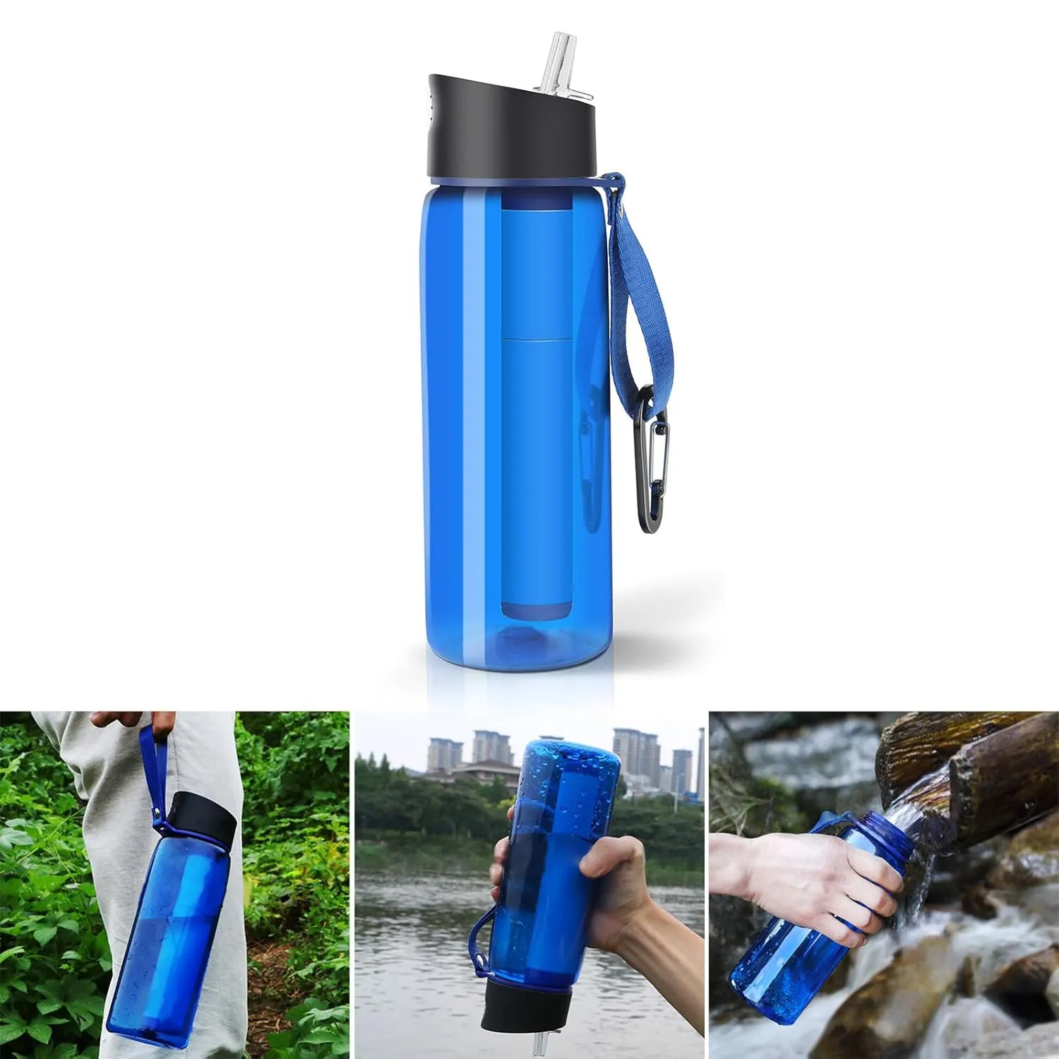 650ml 0.01-Micron Filtered Water Bottle Water Filter Bottle with Filtration for Survival Camping Backpacking Outdoor
