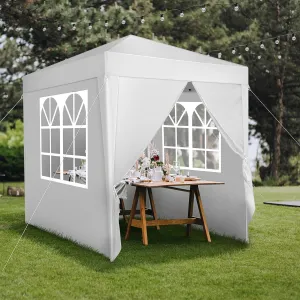 6.5x6.5ft Pop Up Canopy, Instant Folding Outdoor Canopy Tent with Sidewalls and Windows Sun Protection for Vendor Events, Outdoor Craft Show, Farmers Markets(White)