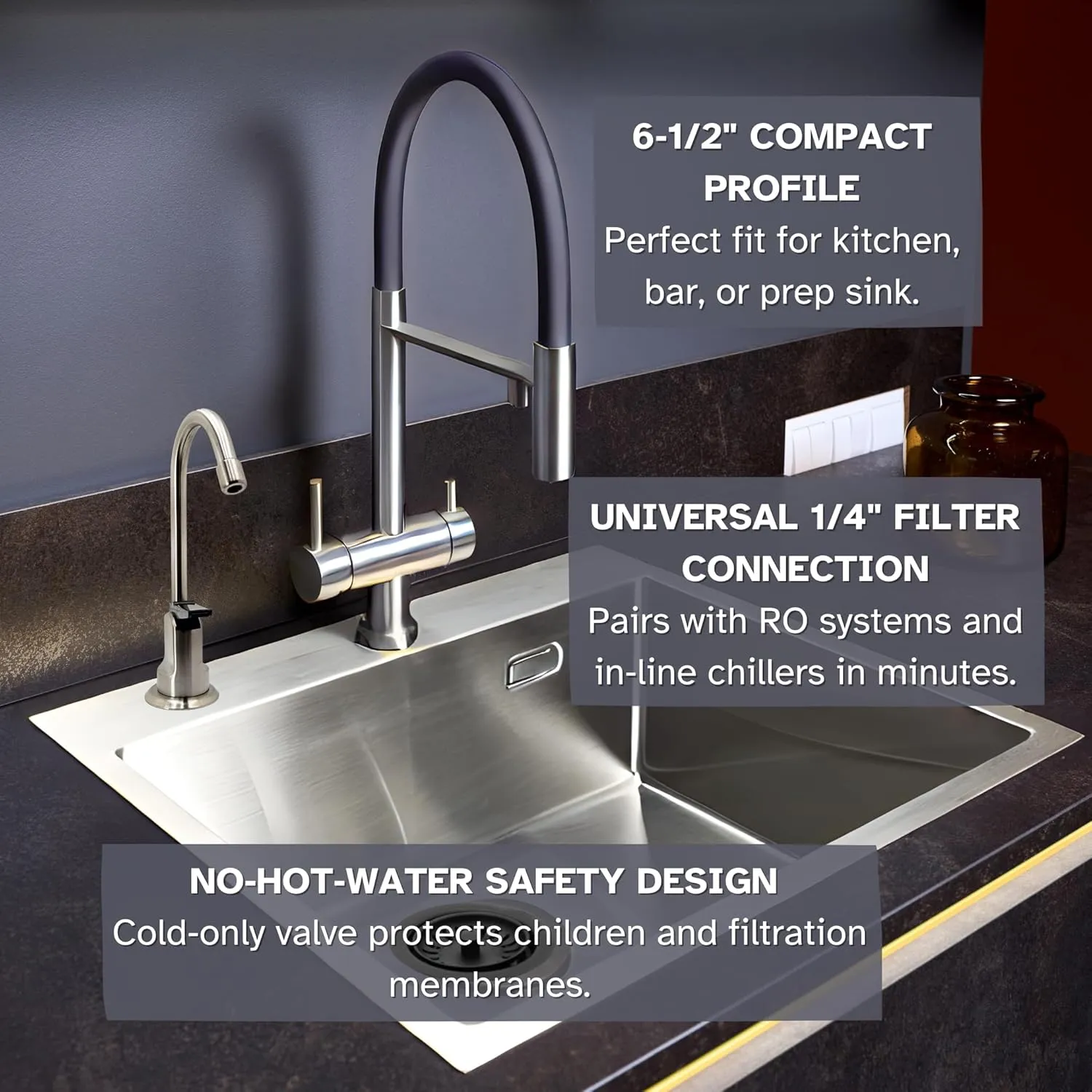 6" Touch-Flo Style Pure Water Dispenser Faucet with Under Sink in-Line Water Filter Unit, A203F-07, Satin Nickel