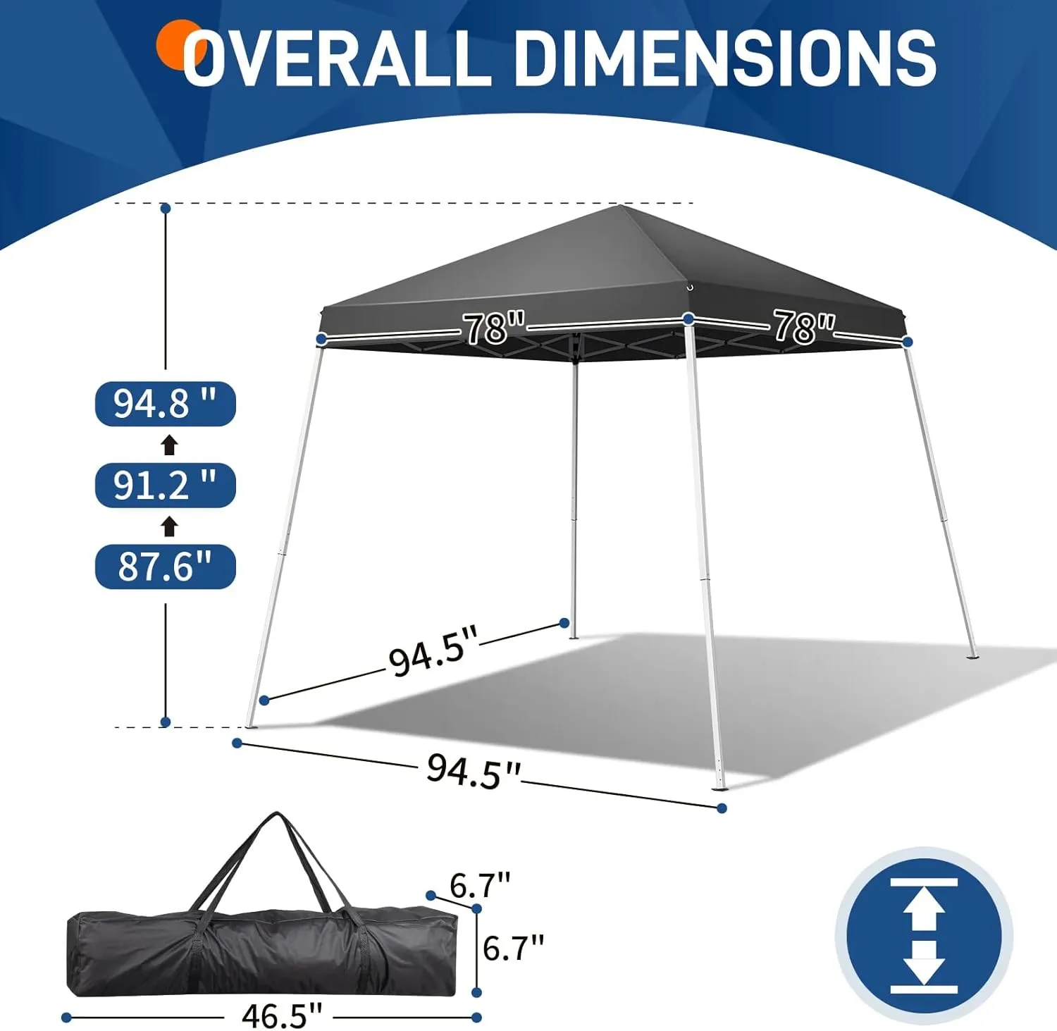 6x6ft Pop Up Canopy Tent Foldable Portable Outdoor Gazebo with Slant Legs and Carry Bag Easy Setup Shelter for Camping Patio Backyard Events (Dark Gray, 6x6ft)