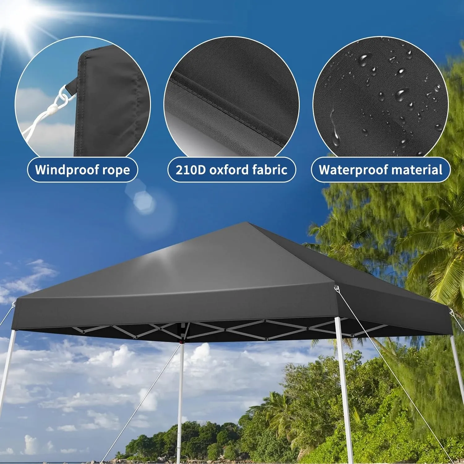 6x6ft Pop Up Canopy Tent Foldable Portable Outdoor Gazebo with Slant Legs and Carry Bag Easy Setup Shelter for Camping Patio Backyard Events (Dark Gray, 6x6ft)