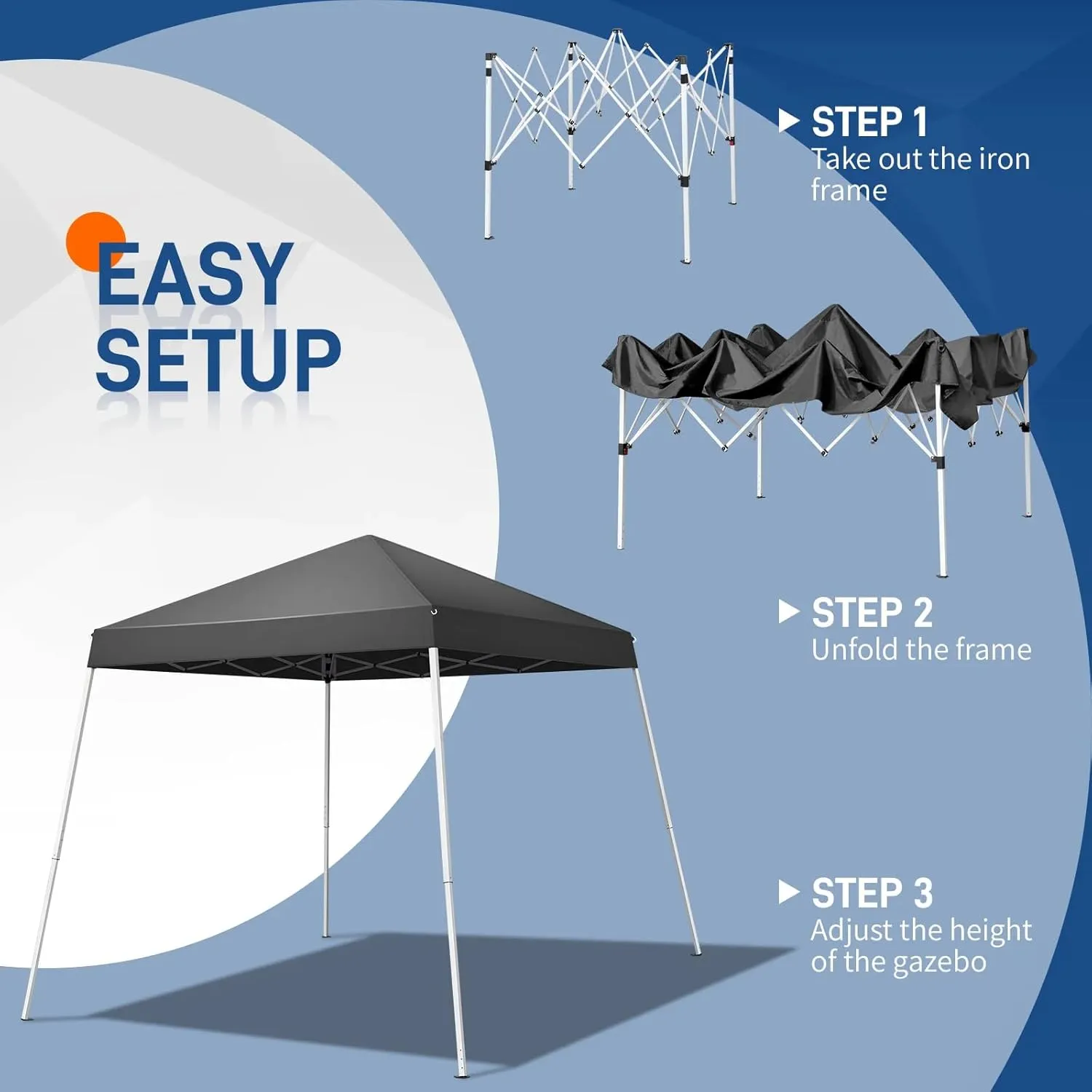 6x6ft Pop Up Canopy Tent Foldable Portable Outdoor Gazebo with Slant Legs and Carry Bag Easy Setup Shelter for Camping Patio Backyard Events (Dark Gray, 6x6ft)