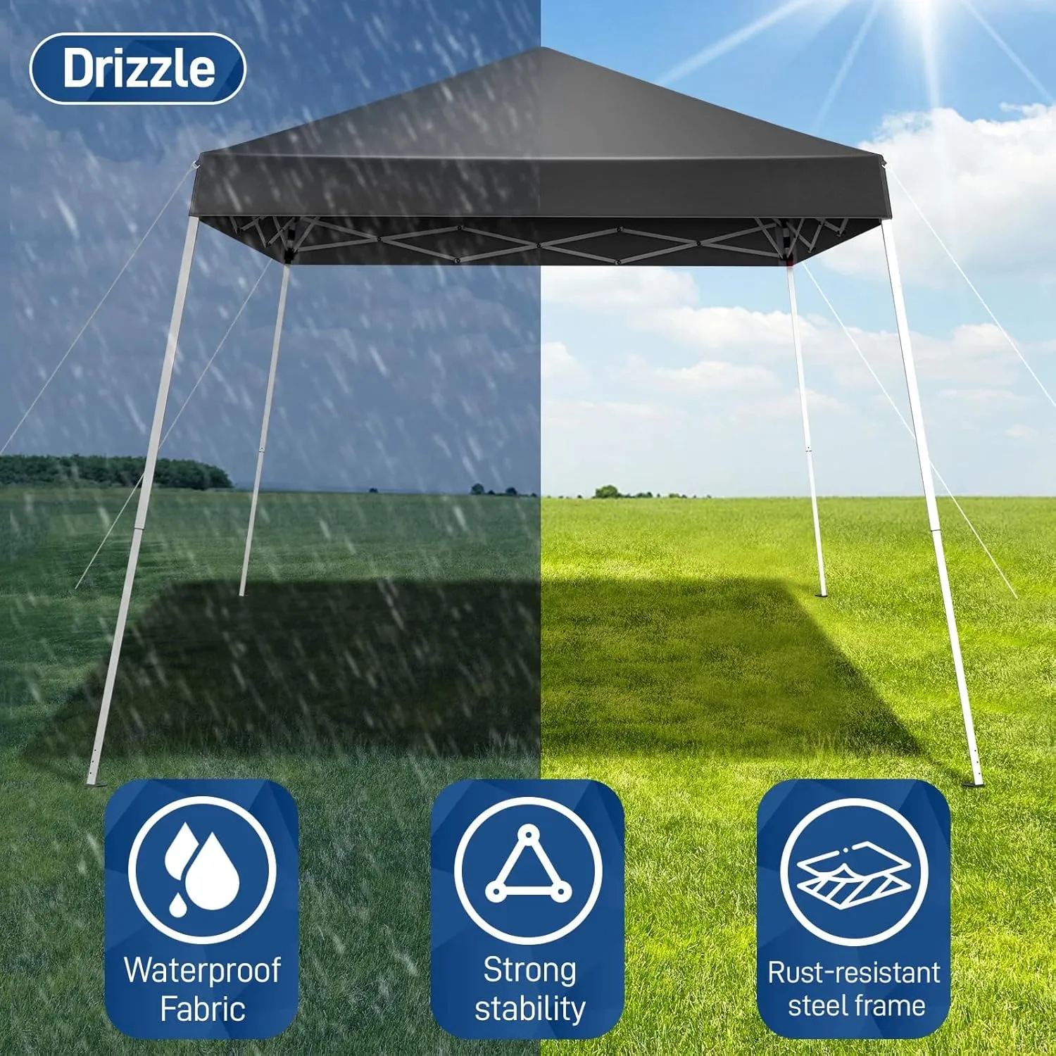 6x6ft Pop Up Canopy Tent Foldable Portable Outdoor Gazebo with Slant Legs and Carry Bag Easy Setup Shelter for Camping Patio Backyard Events (Dark Gray, 6x6ft)