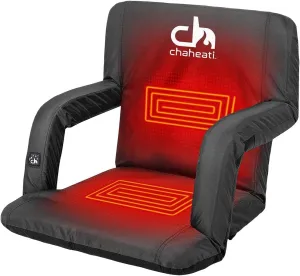 7 V Heated Folding Bleacher Seat in Black – Battery Heated Chair for Camping, Sports, and Outdoor Activities Black