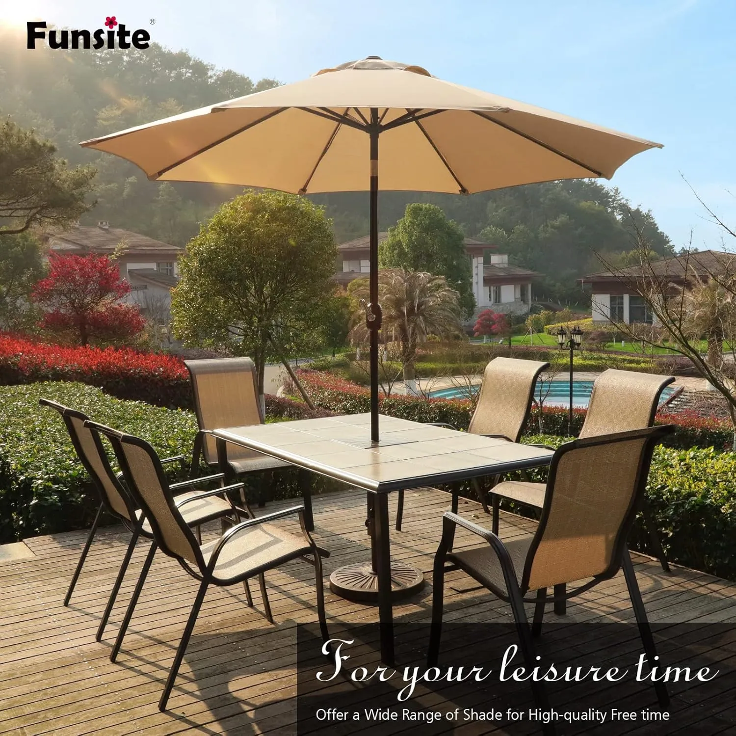 7.5Ft/9Ft Patio Umbrella, UV Protect Pool Umbrella with Heavy Duty Pole,Outdoor Umbrella with Push Botton Tilt & Crank