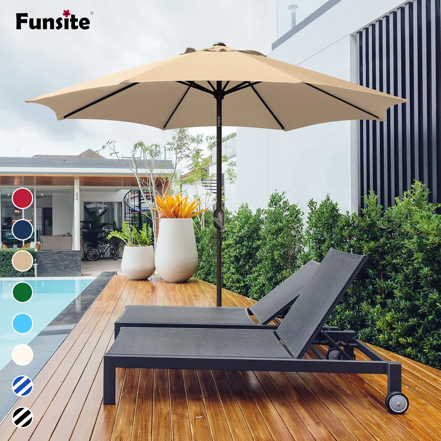 7.5Ft/9Ft Patio Umbrella, UV Protect Pool Umbrella with Heavy Duty Pole,Outdoor Umbrella with Push Botton Tilt & Crank