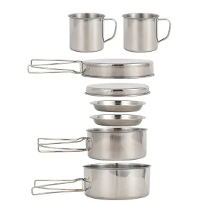 8 Pcs Stainless Steel Camping Cookware Set - Mess Kit for Outdoor Cooking