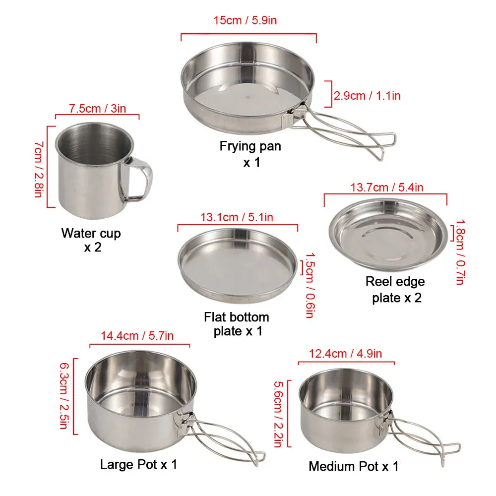 8 Pcs Stainless Steel Camping Cookware Set - Mess Kit for Outdoor Cooking