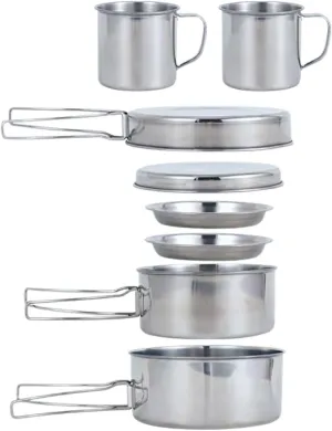 8-Piece Backpacking Camping Cookware Set – Compact Mess Kit with Pot, Pan, and Accessories for Hiking, Camping, and Outdoor Picnics