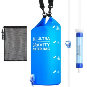 8L Camping Water Filtration System, Protable Gravity Water Filter System Survival for Camping Hiking Backpacking and Emergency Preparedness, 2-Gal Bag, BPA-Free
