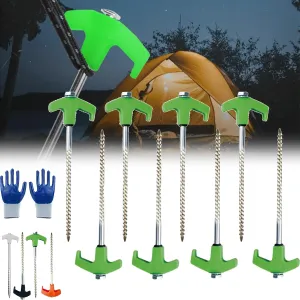 8" Screw in Tent Stakes - Ground Anchors Screw in, Luminous 8 Screw in Tent Stakes Stainless Steel, Screw in Ground Anchors for Camping Patio, Garden, Canopies, Grassland (8PCS Green)