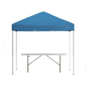 8'x8' Blue Event Canopy Tent with Carry Bag and 6-Foot Bi-Fold Folding Table - Flash Furniture