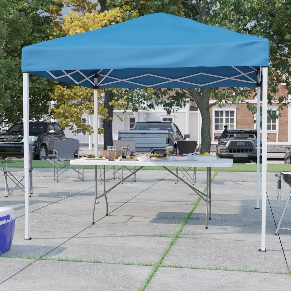 8'x8' Blue Event Canopy Tent with Carry Bag and 6-Foot Bi-Fold Folding Table - Flash Furniture