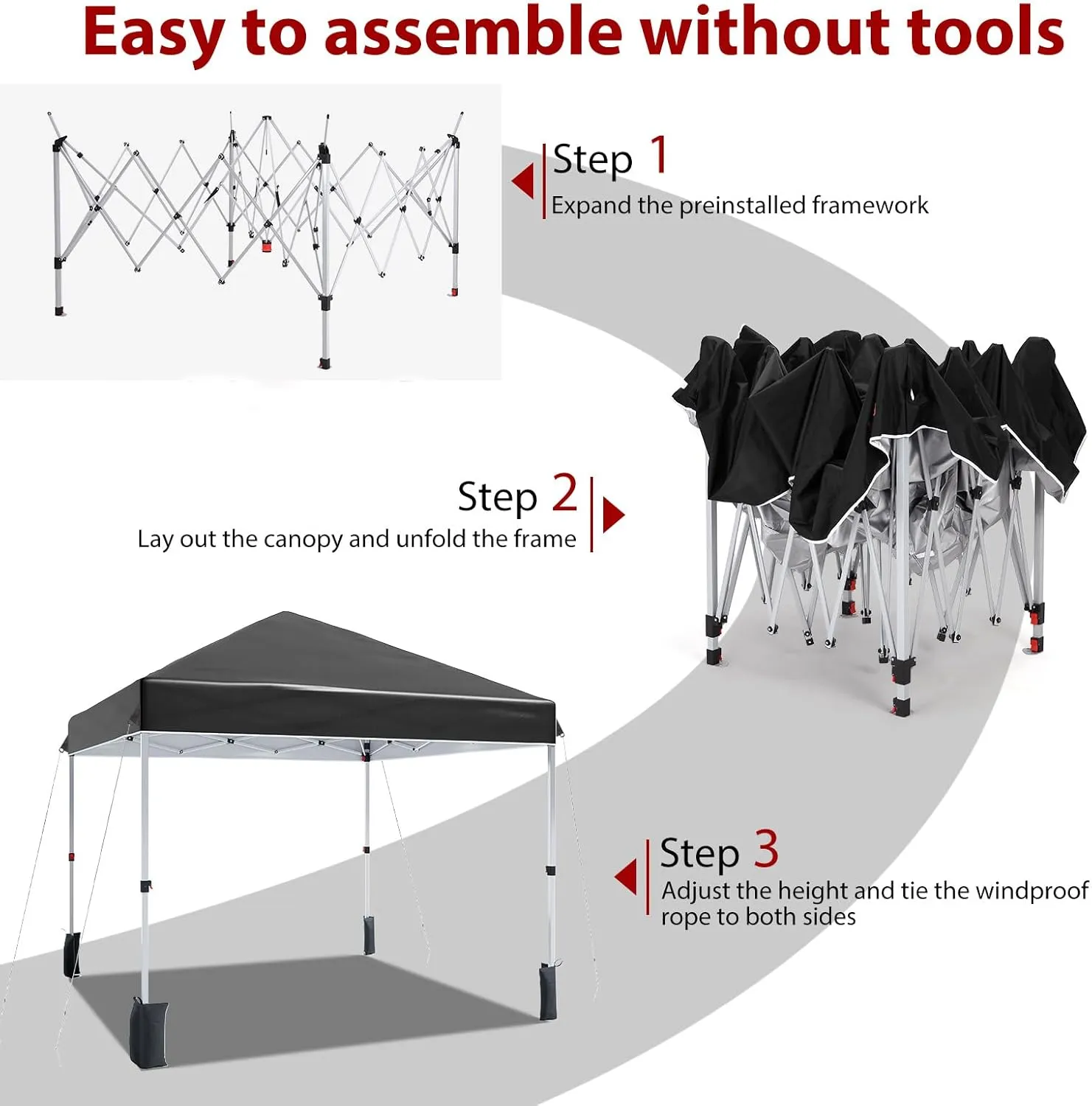 8x8 Pop Up Canopy Tents, Instant Portable Shelter with Easy One-Person Setup, Adjustable Heights, Wheeled Carry Bag, Bonus Stakes & Ropes, Outdoor Shade for Parties, Patio, Commercial Use,Black
