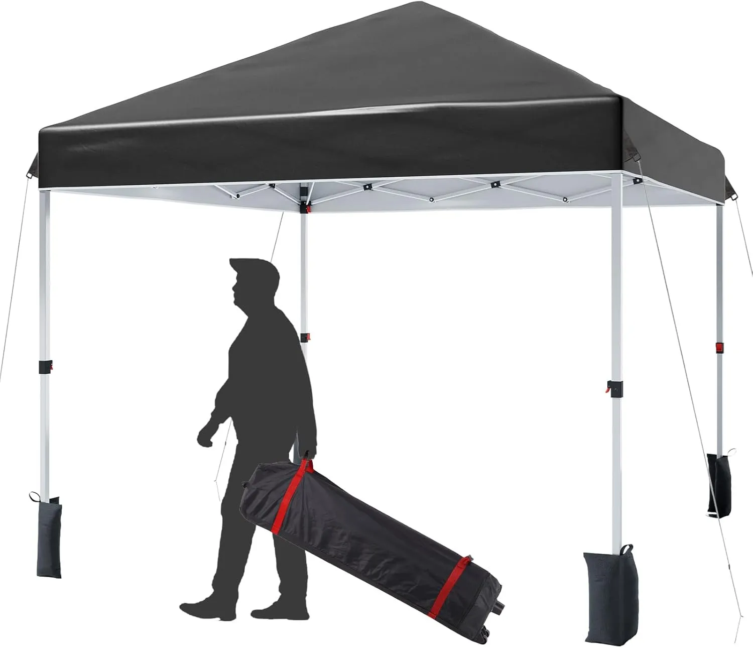 8x8 Pop Up Canopy Tents, Instant Portable Shelter with Easy One-Person Setup, Adjustable Heights, Wheeled Carry Bag, Bonus Stakes & Ropes, Outdoor Shade for Parties, Patio, Commercial Use,Black