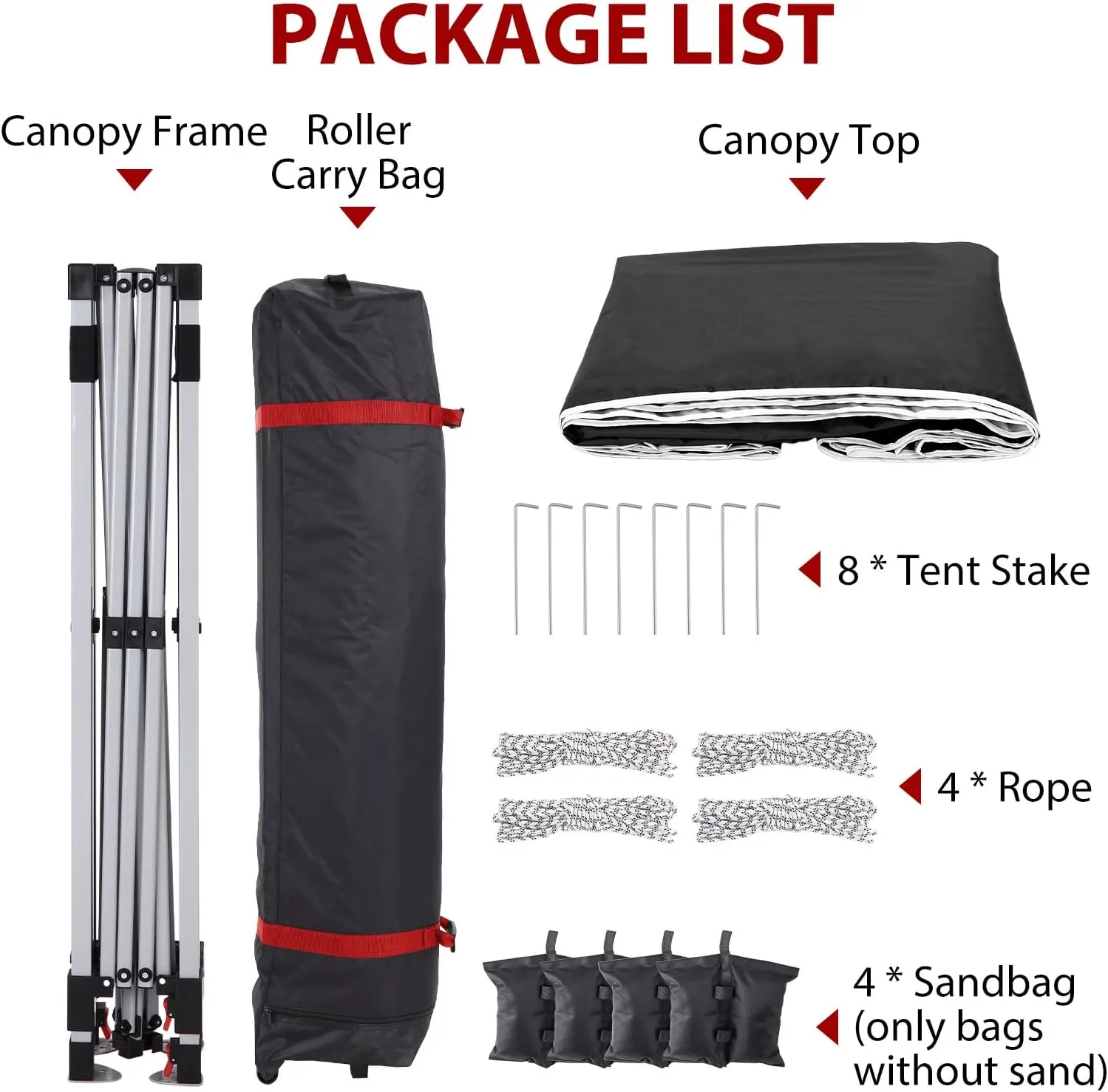 8x8 Pop Up Canopy Tents, Instant Portable Shelter with Easy One-Person Setup, Adjustable Heights, Wheeled Carry Bag, Bonus Stakes & Ropes, Outdoor Shade for Parties, Patio, Commercial Use,Black