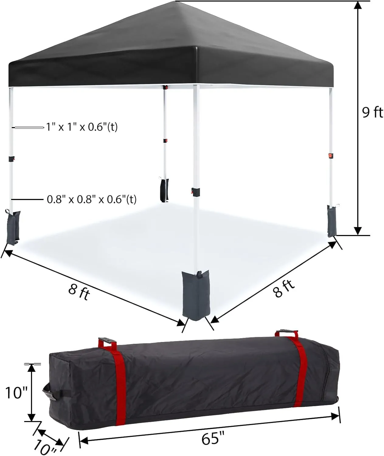 8x8 Pop Up Canopy Tents, Instant Portable Shelter with Easy One-Person Setup, Adjustable Heights, Wheeled Carry Bag, Bonus Stakes & Ropes, Outdoor Shade for Parties, Patio, Commercial Use,Black