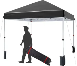 8x8 Pop Up Canopy Tents, Instant Portable Shelter with Easy One-Person Setup, Adjustable Heights, Wheeled Carry Bag, Bonus Stakes & Ropes, Outdoor Shade for Parties, Patio, Commercial Use,Black