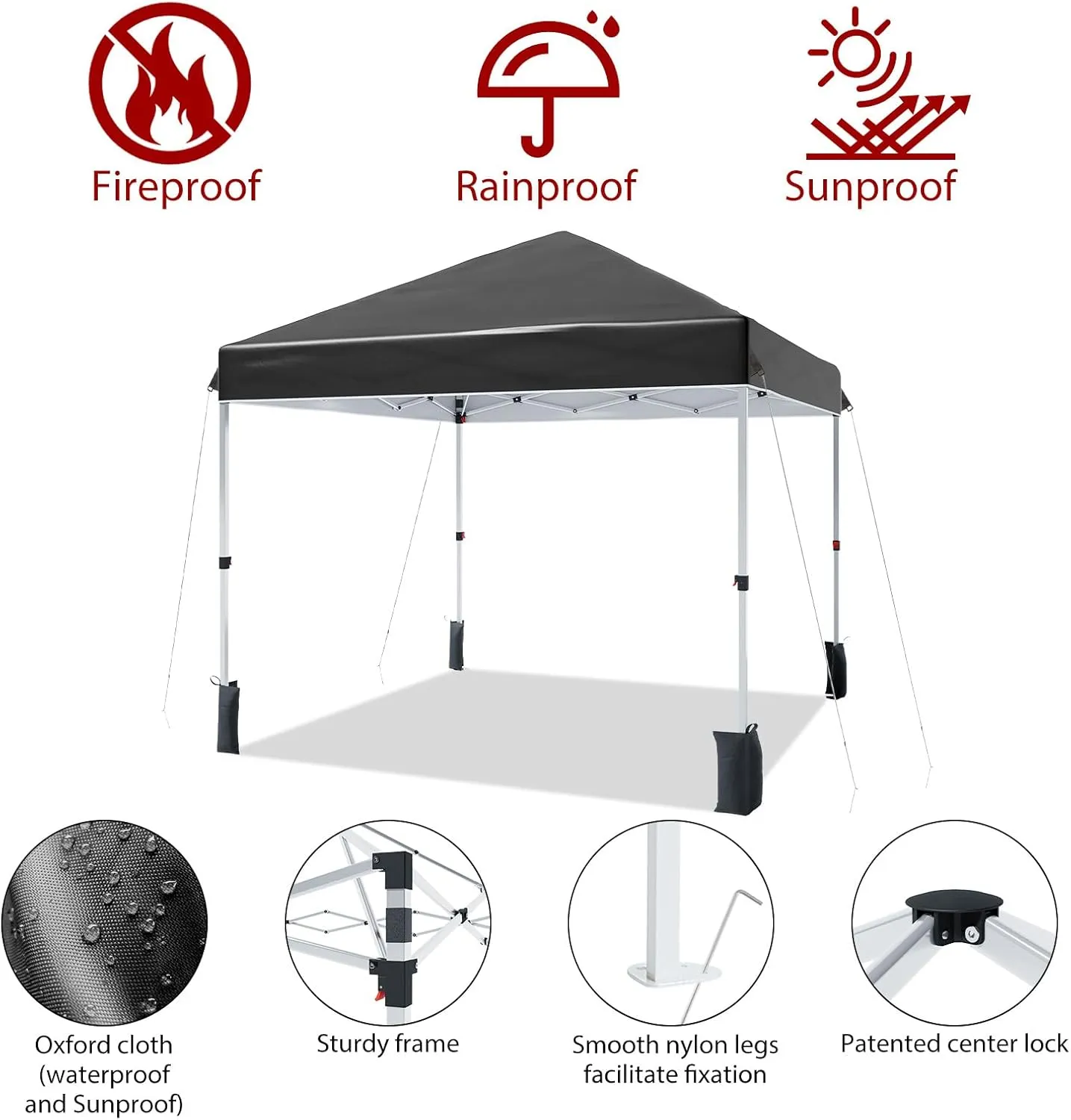 8x8 Pop Up Canopy Tents, Instant Portable Shelter with Easy One-Person Setup, Adjustable Heights, Wheeled Carry Bag, Bonus Stakes & Ropes, Outdoor Shade for Parties, Patio, Commercial Use,Black