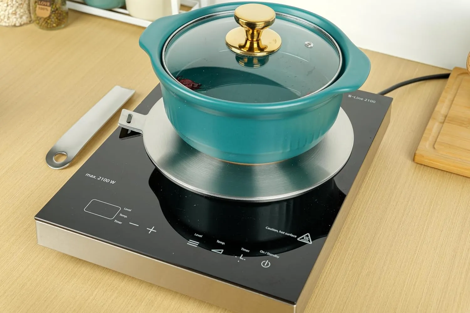 9.45inch Heat Diffuser Stainless Steel Induction Diffuser Plate for Electric Gas Stove Glass Induction Cooktop Heat Diffuser WITH removable handle 24CM