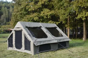9.8 x13 FT Inflatable Camping Tents with Hand Pump, Air Glamping Tents, Easy Setup Blow up Tent, 4 Seasons Cabin Tent with Mesh & Chimney Window