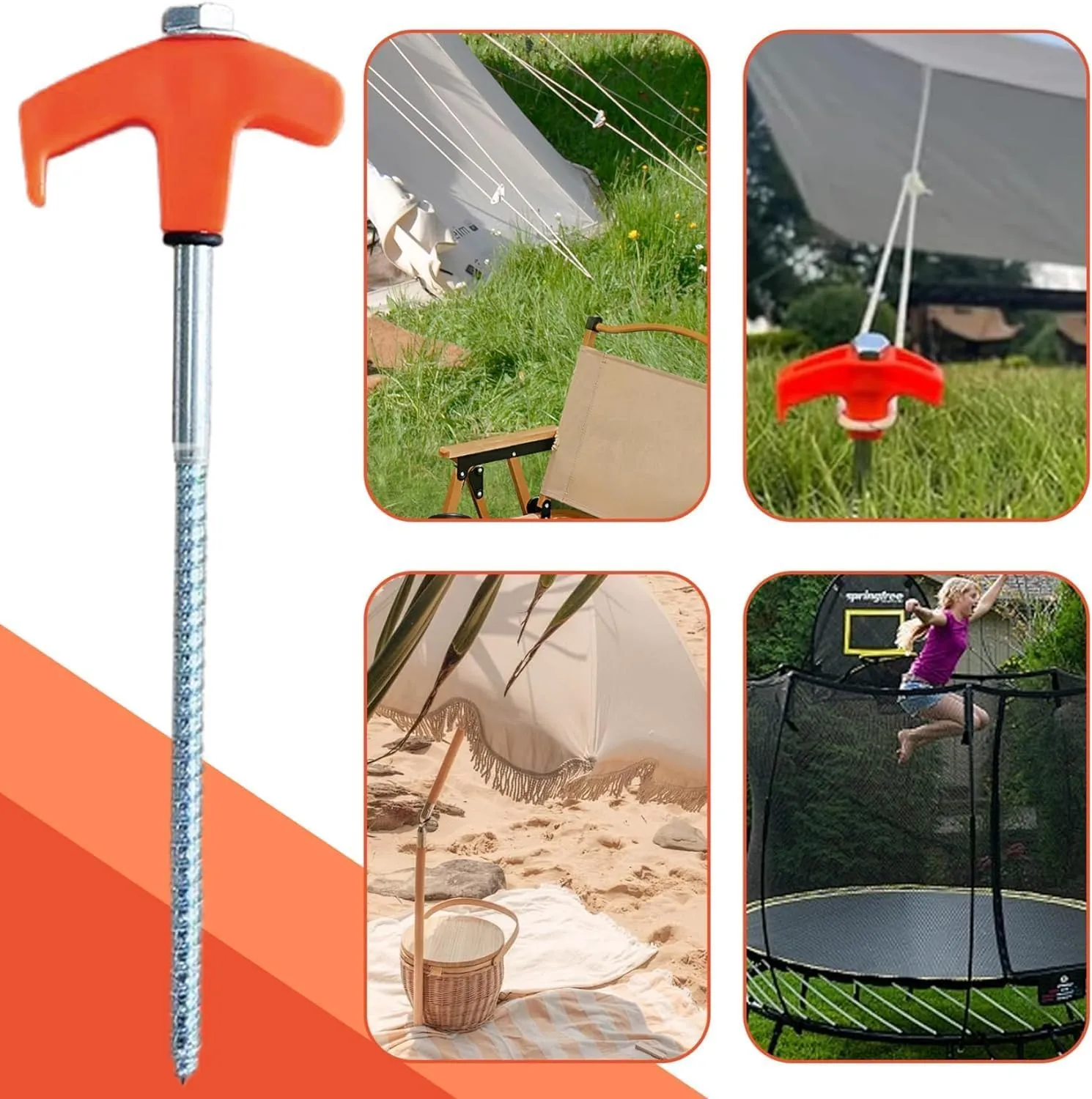 9.8" Screw in Tent Stakes - Ground Anchors Screw in,2024 Upgrade Tent Pegs Camping Tent Stakes Heavy Duty,Stainless Steel Threaded Tent Spikes with Hex Head Driver(Black 4PCS)