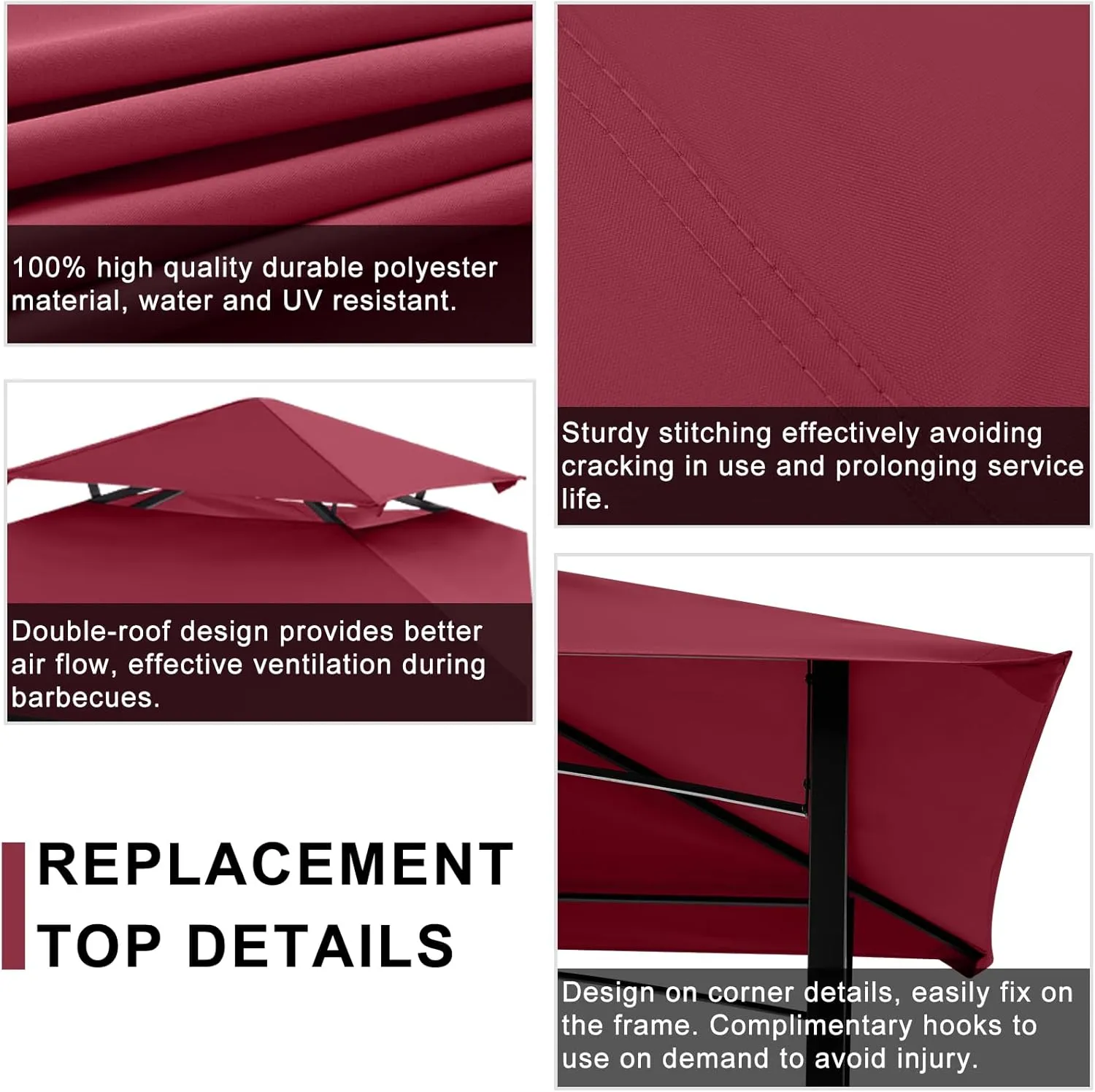 ABCCANOPY Grill Gazebo Canopy Replacement - 5x8 Double Tiered BBQ Canopy Top Cover for #L-GG001PST-F, Outdoor Grill Tent Roof (Burgundy)