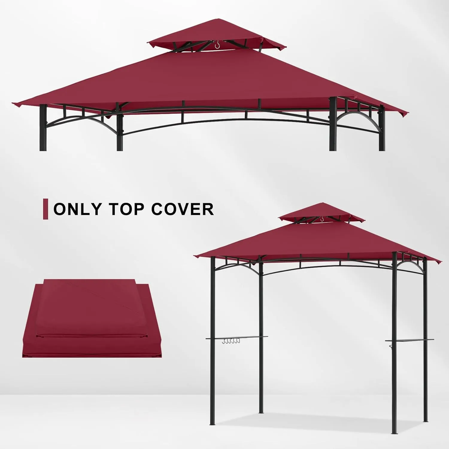 ABCCANOPY Grill Gazebo Canopy Replacement - 5x8 Double Tiered BBQ Canopy Top Cover for #L-GG001PST-F, Outdoor Grill Tent Roof (Burgundy)