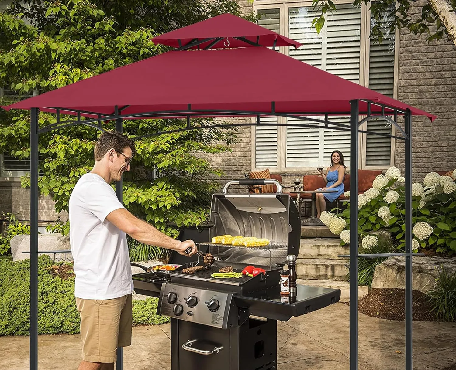 ABCCANOPY Grill Gazebo Canopy Replacement - 5x8 Double Tiered BBQ Canopy Top Cover for #L-GG001PST-F, Outdoor Grill Tent Roof (Burgundy)