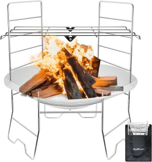 ActDoer Portable Camping Fire Pit - 17inch with Grill Collapsible Fire Pit with Storage Bag - for Wood Burning, Camping, Picnics, Backpacking, Outdoor Heating