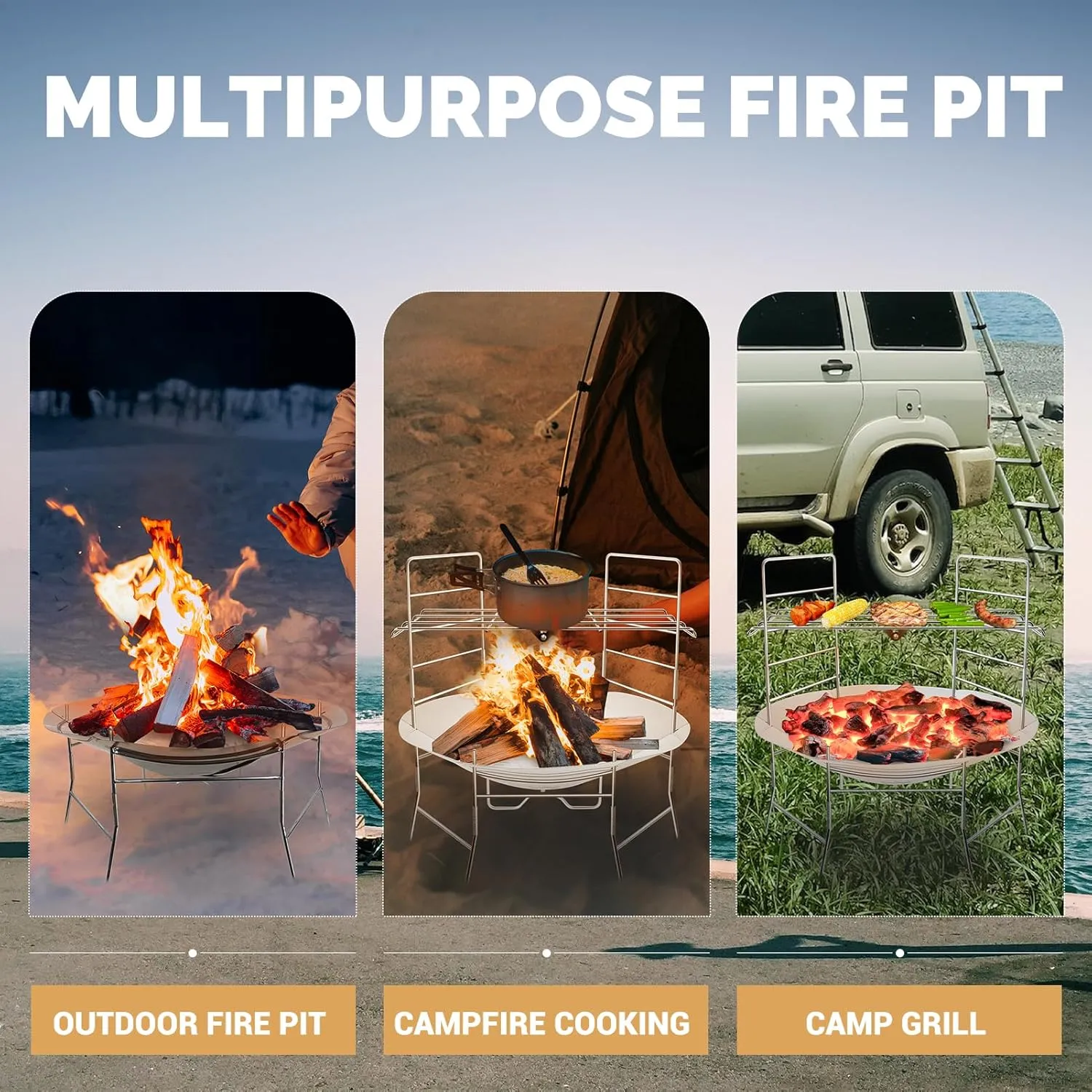 ActDoer Portable Camping Fire Pit - 17inch with Grill Collapsible Fire Pit with Storage Bag - for Wood Burning, Camping, Picnics, Backpacking, Outdoor Heating