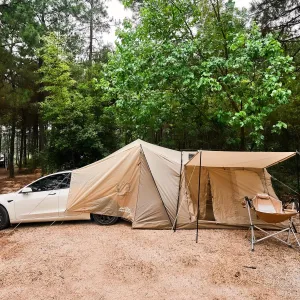 ACtent for Tesla Model 3&Y, Pop-Up SUV Tent w. Awning for Car Camping, Connects to Tesla Tailgate for Air-Conditioning, Sleeps 6 Adults, 10'x8.2' - Desert Sand
