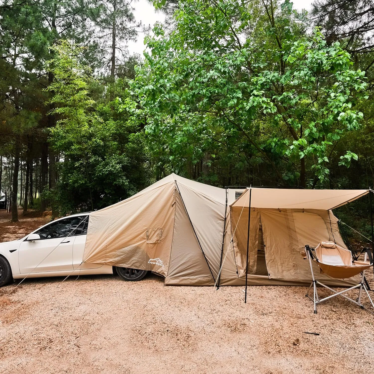 ACtent for Tesla Model 3&Y, Pop-Up SUV Tent w. Awning for Car Camping, Connects to Tesla Tailgate for Air-Conditioning, Sleeps 6 Adults, 10'x8.2' - Desert Sand