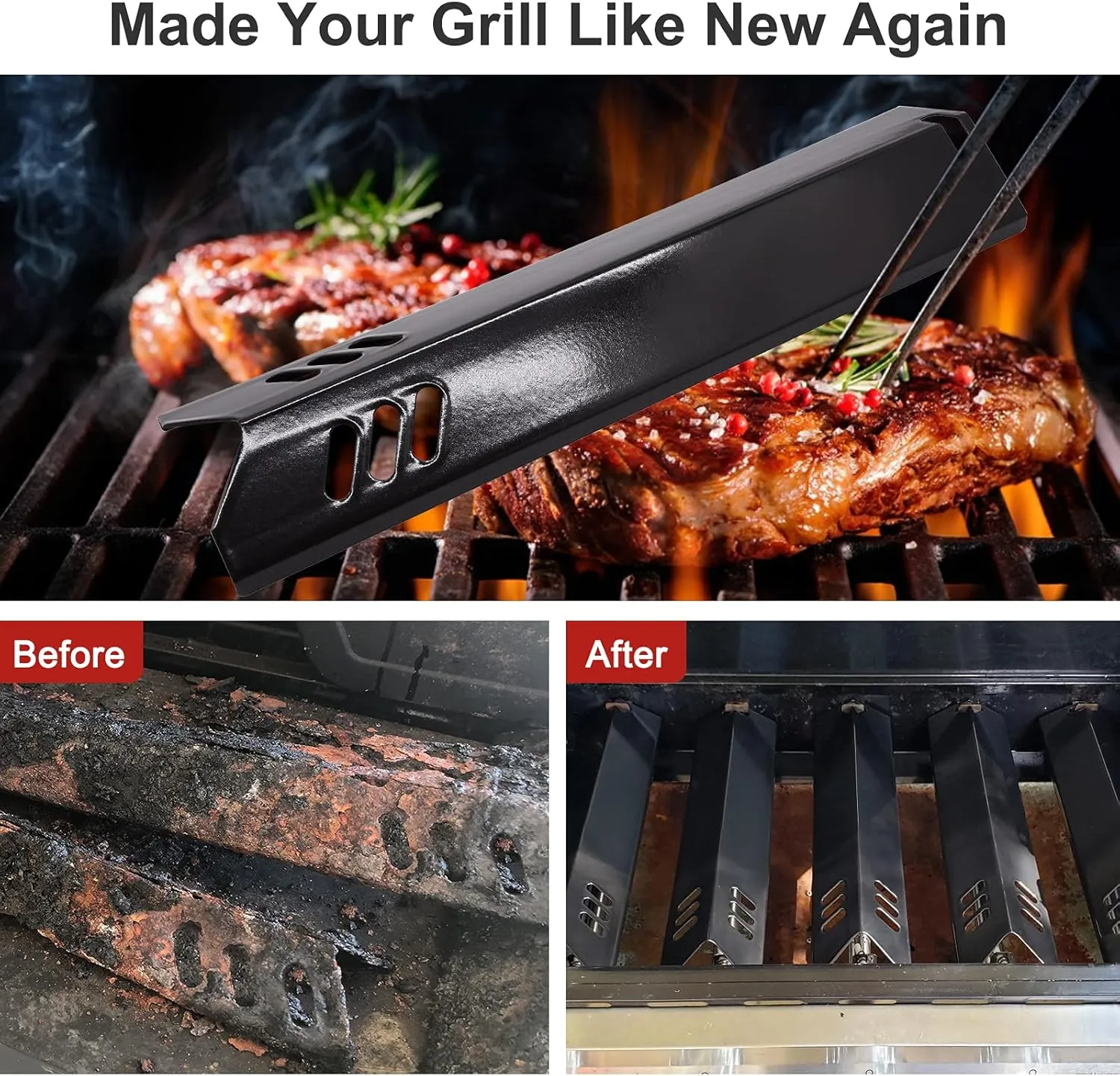 Adviace Replacement Parts for Dyna-Glo DGB610SSP DGH483CRP DGF493BNP DGF510SBP Grills, 15 inch Porcelain Grill Heat Tents Heat Plates for Outdoor Gourmet GR2205720-OG-00 GR2205723-OG-00, Set of 6