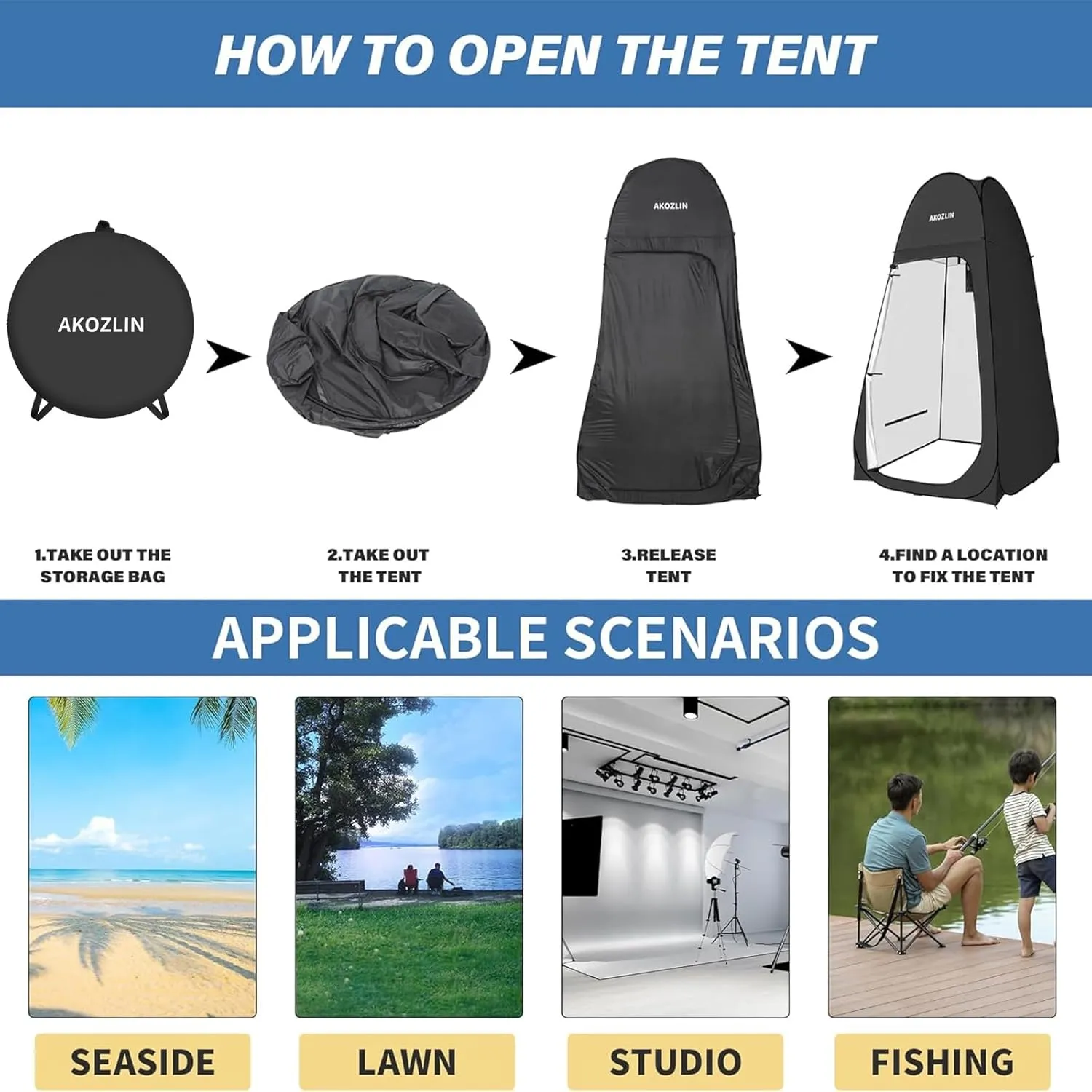AKOZLIN Portable Pop Up Shower Tent Instant Privacy Dressing Changing Tent Outdoor Shower Room Camp Toilet Tent