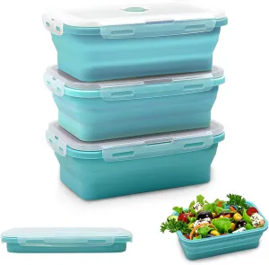 Alimat PluS 40.5oz Silicone Food Storage Containers, 3 Pack Set 1200ml Collapsible Food Storage Containers with Lids(Blue)
