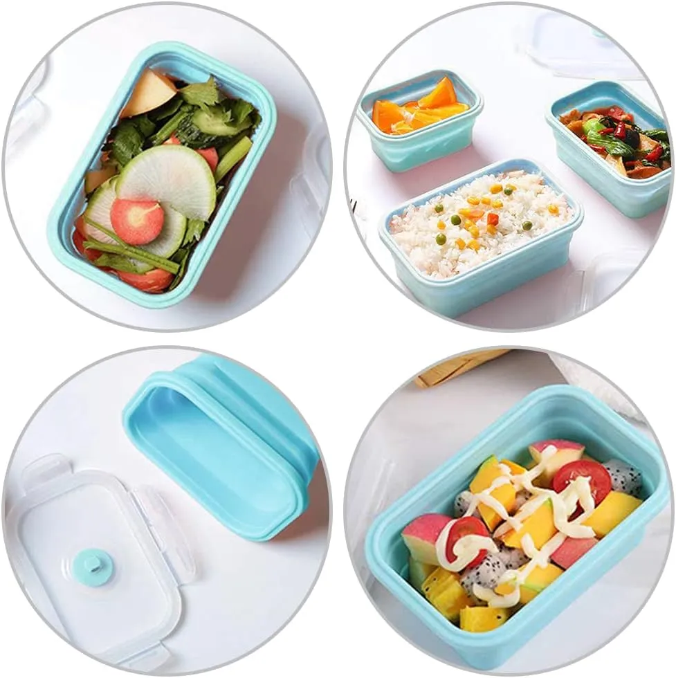Alimat PluS 40.5oz Silicone Food Storage Containers, 3 Pack Set 1200ml Collapsible Food Storage Containers with Lids(Blue)