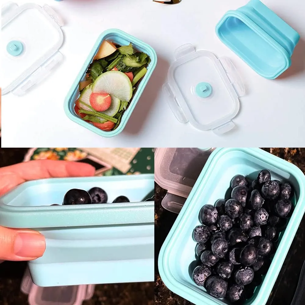 Alimat PluS 40.5oz Silicone Food Storage Containers, 3 Pack Set 1200ml Collapsible Food Storage Containers with Lids(Blue)