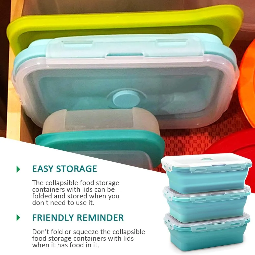 Alimat PluS 40.5oz Silicone Food Storage Containers, 3 Pack Set 1200ml Collapsible Food Storage Containers with Lids(Blue)