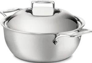 All-Clad BD55500 D5 Brushed 18/10 Stainless Steel 5-Ply Bonded Dishwasher Safe Dutch Oven with Domed Lid Cookware, 5.5-Quart, Silver