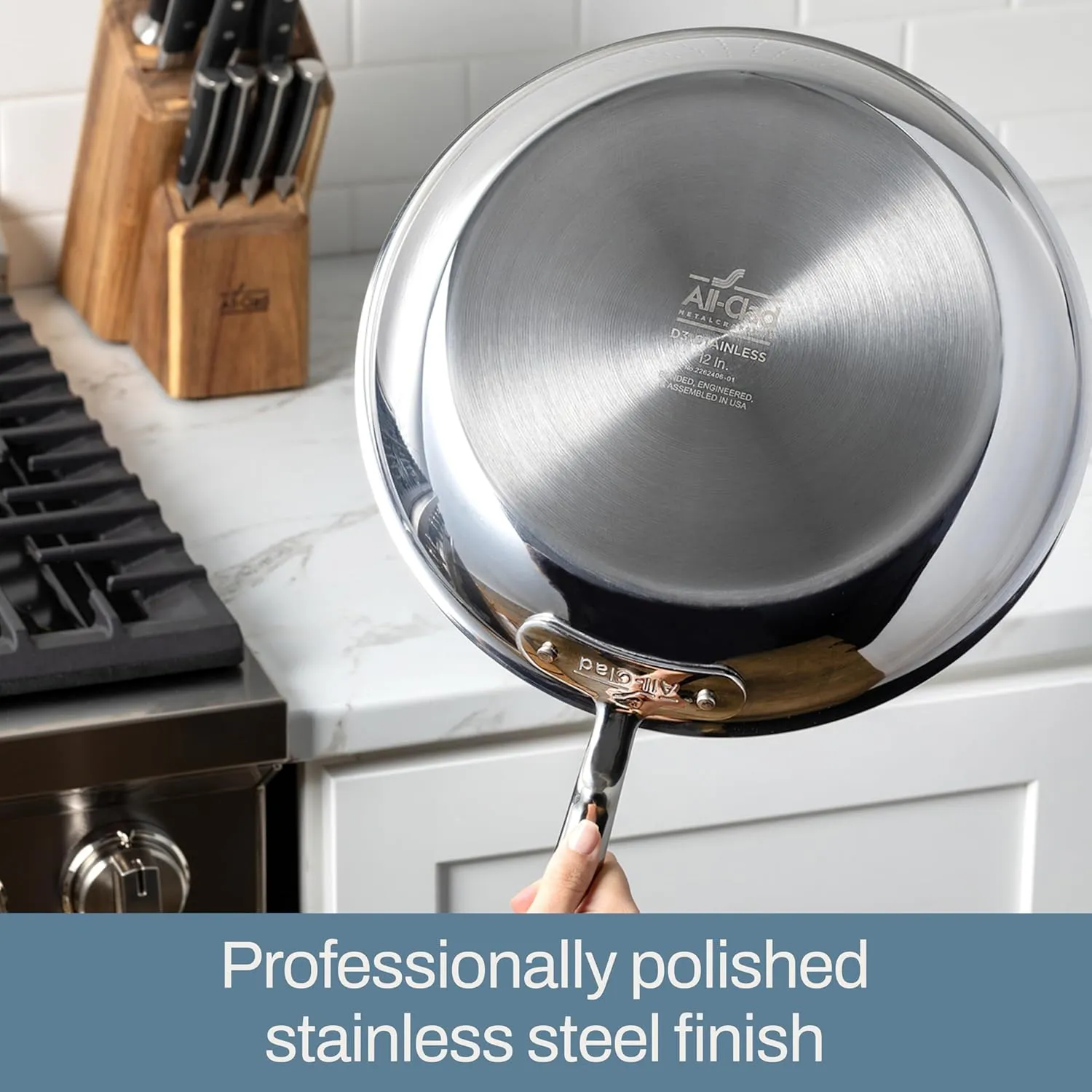 All-Clad D3 10 Inch Stainless Steel Frying pan, 3-Ply Stainless Steel Pan, Induction, Oven Broiler Safe 600F Skillet, Professional Cookware, Silver