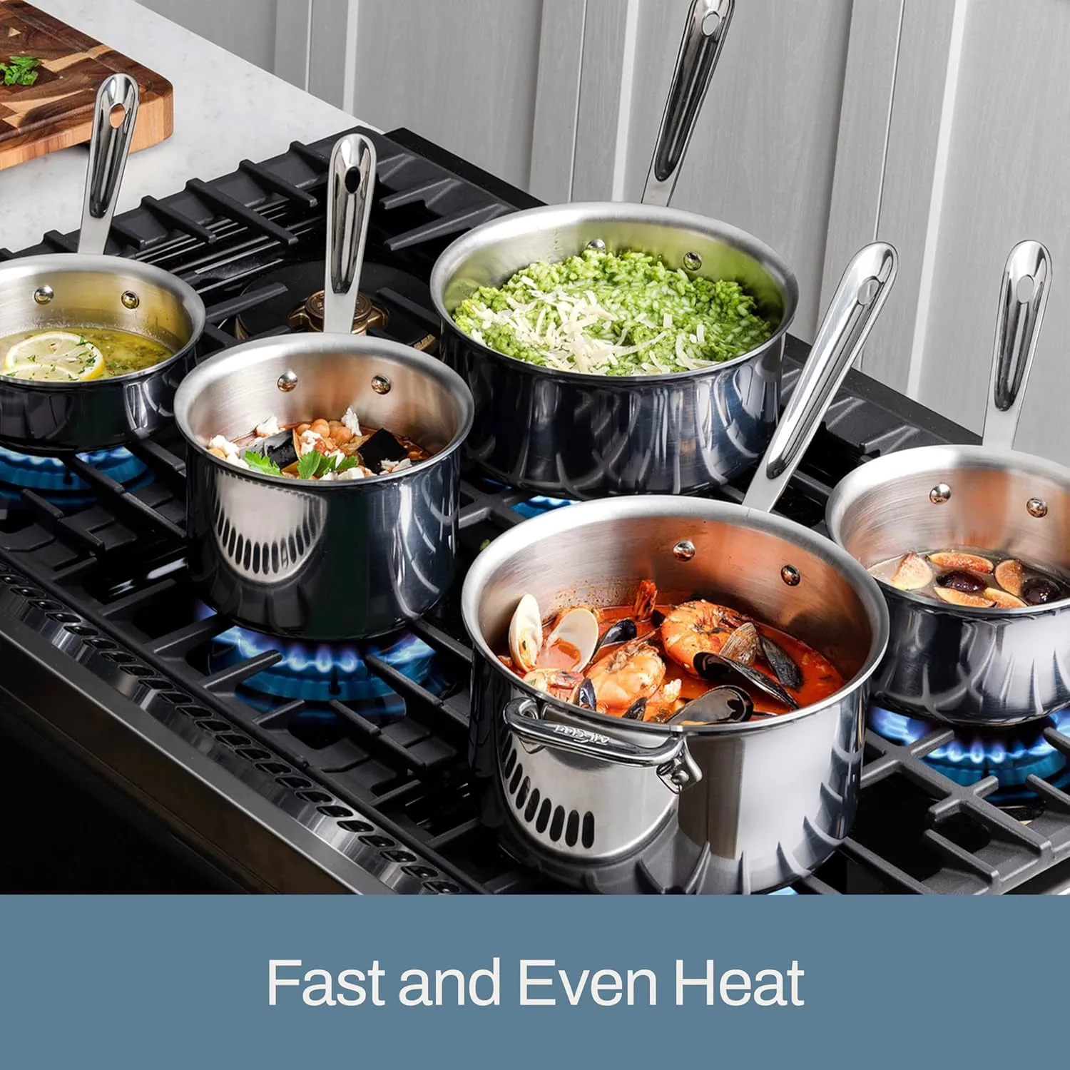 All-Clad D3 3-Ply Stainless Steel Sauce Pan 1 Quart Induction Oven Broiler Safe 600F Pots and Pans, Cookware Silver