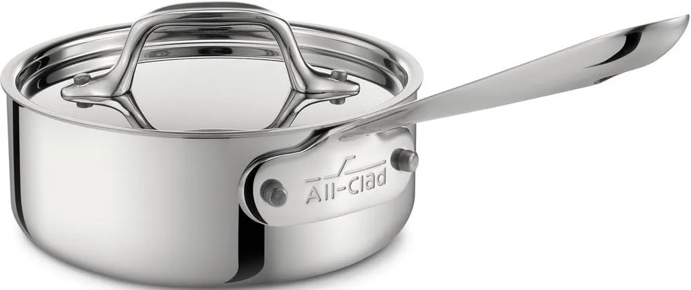 All-Clad D3 3-Ply Stainless Steel Sauce Pan 1 Quart Induction Oven Broiler Safe 600F Pots and Pans, Cookware Silver