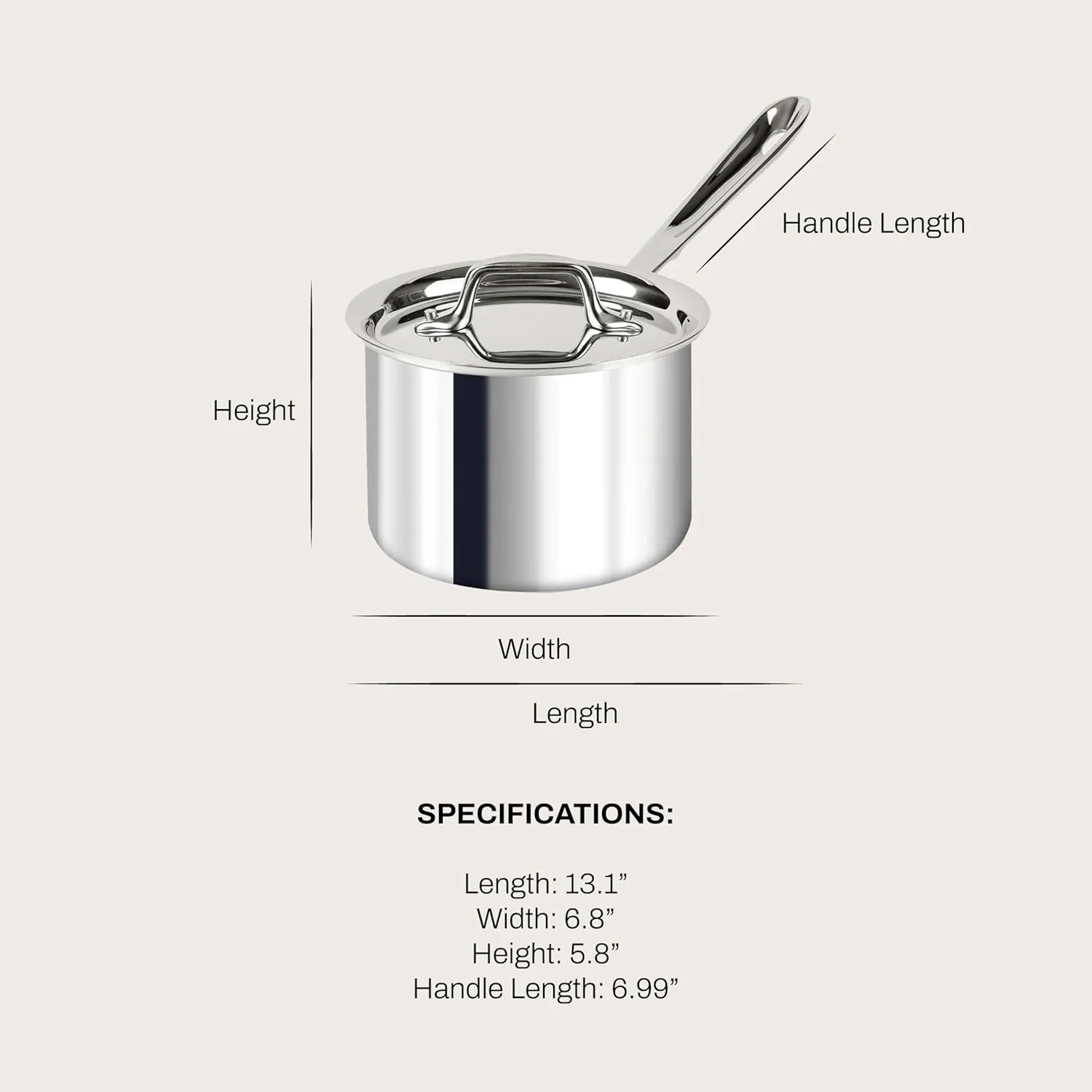 All-Clad D3 3-Ply Stainless Steel Sauce Pan with Lid 2 Quart, Induction, Oven Broiler Safe 600F, Multipurpose, Compatible w/ All Cooktops, For Restaurant or Home Kitchen, Pots & Pans, Cookware, Silver