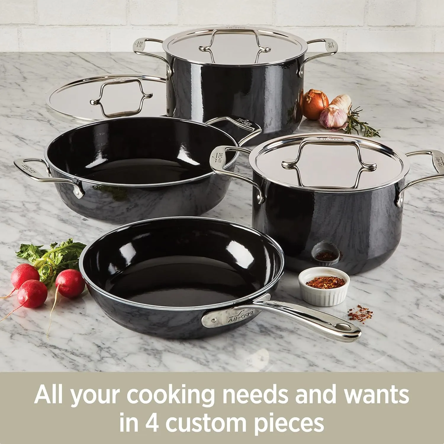 All-Clad FusionTec Ceramic Universal Pan 4.5 Quart Induction Oven Broiler Safe 500F Pots and Pans, Cookware Onyx