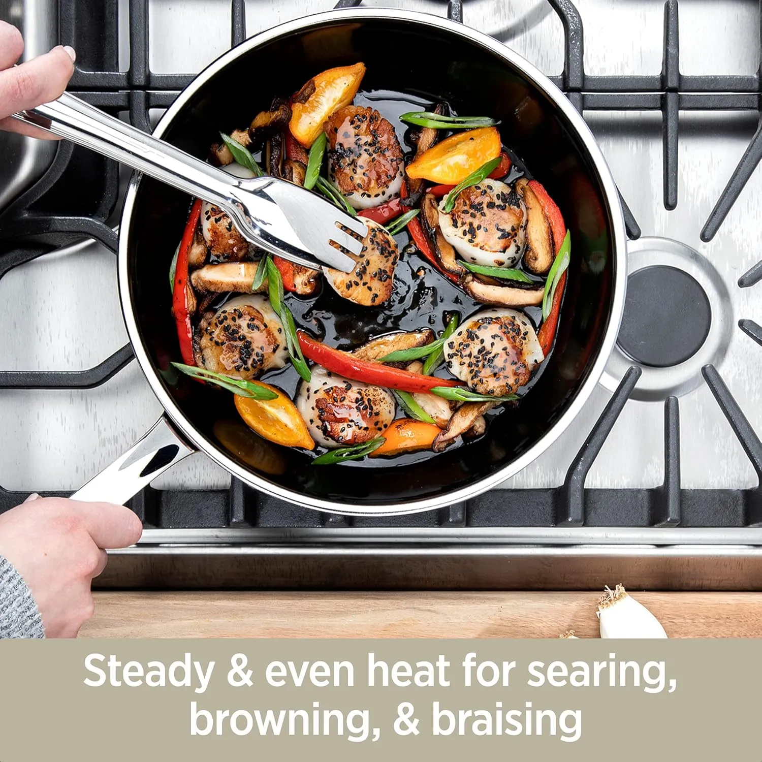 All-Clad FusionTec Ceramic Universal Pan 4.5 Quart Induction Oven Broiler Safe 500F Pots and Pans, Cookware Onyx