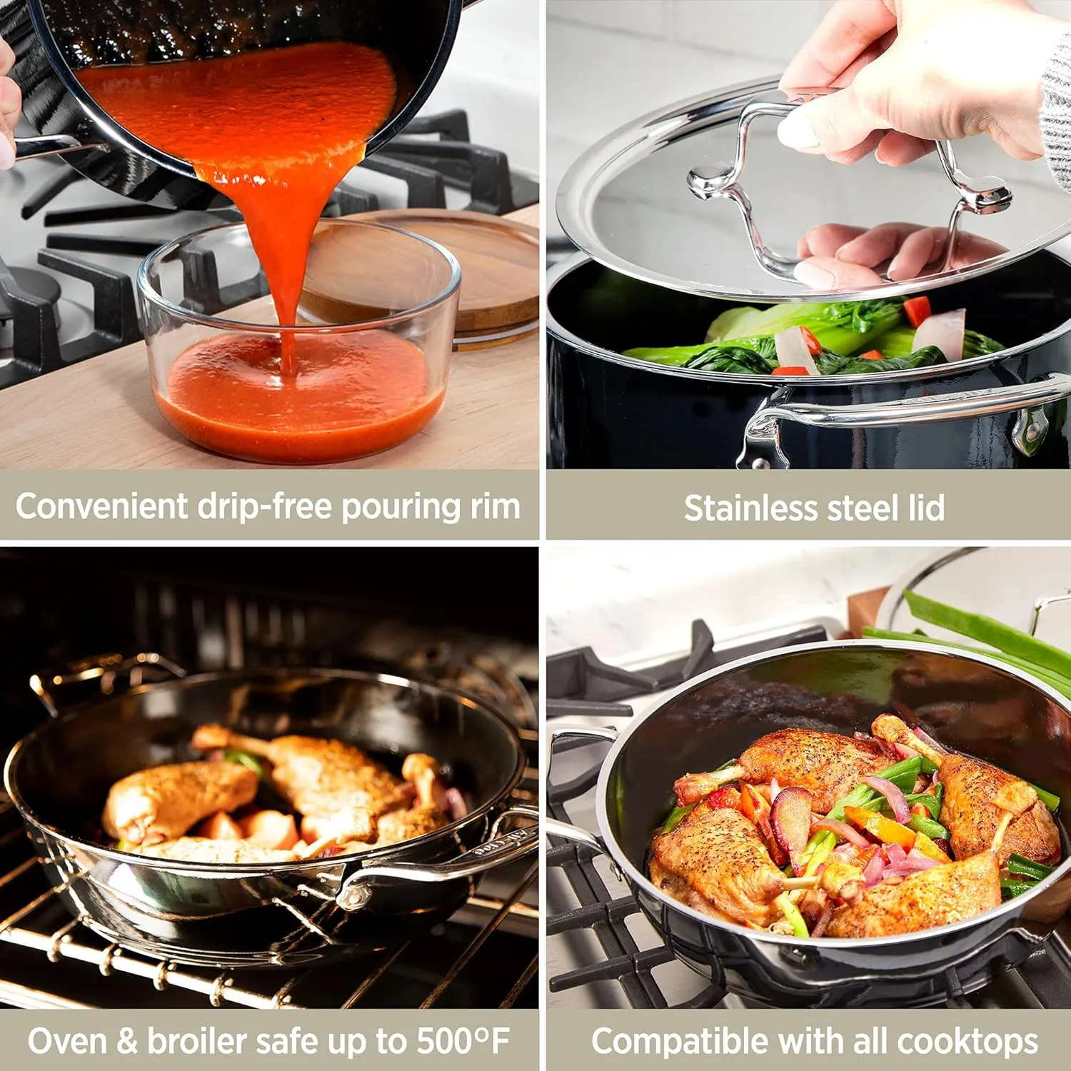 All-Clad FusionTec Ceramic Universal Pan 4.5 Quart Induction Oven Broiler Safe 500F Pots and Pans, Cookware Onyx