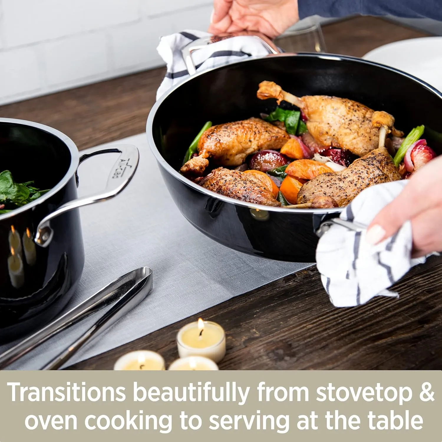 All-Clad FusionTec Ceramic Universal Pan 4.5 Quart Induction Oven Broiler Safe 500F Pots and Pans, Cookware Onyx
