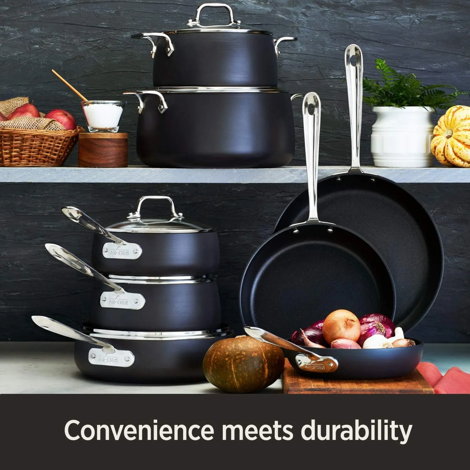 All-Clad HA1 Hard Anodized Nonstick Stockpot 8 Quart Induction Oven Broiler Safe 500F, Lid Safe 350F Pots and Pans, Cookware Black
